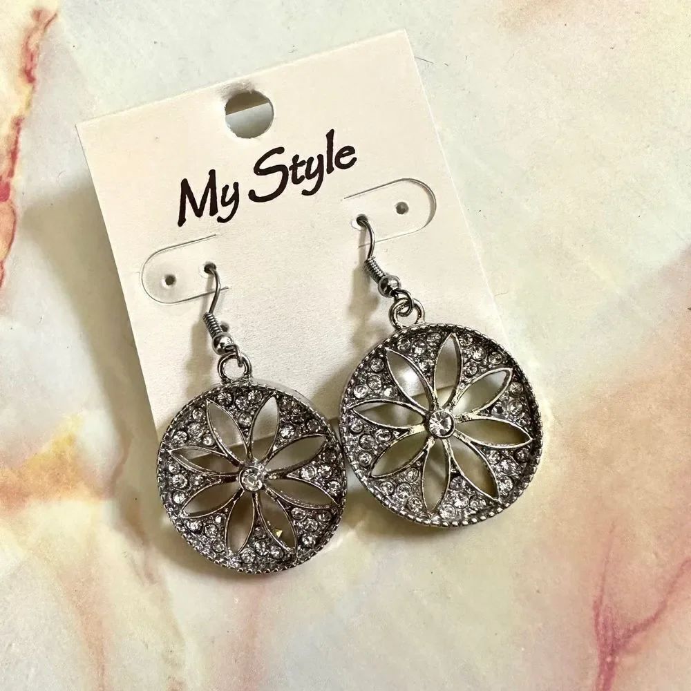 My Style silver tone flower rhinestone earrings